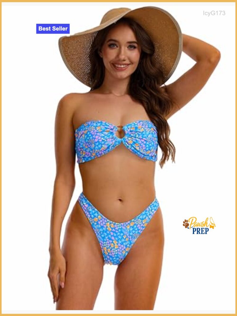Floral Printed Bandeau Thong Cheeky Bikini Set High Cut Tie Side - Picture 7 of 7